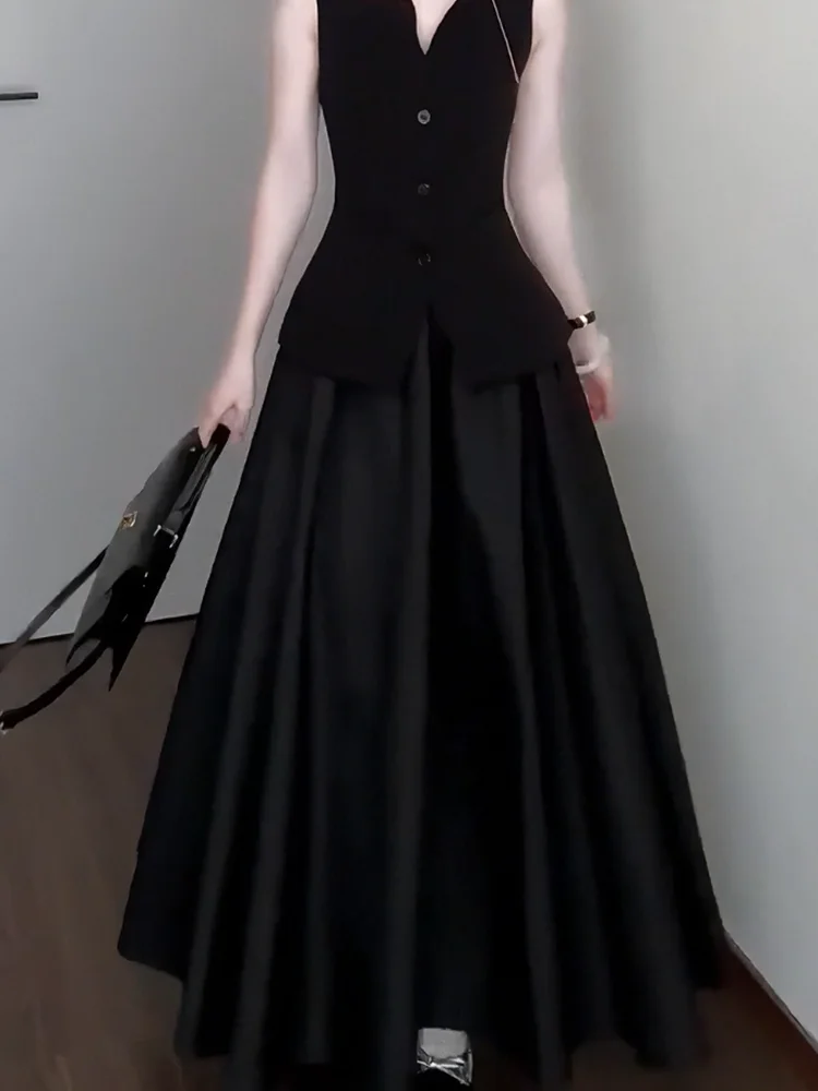 

Hebe Sle Faionable Bla Large Flounce Umbrella Skirt Women's Summer New Long Skirt Hip Concealing Versatile f-length ...