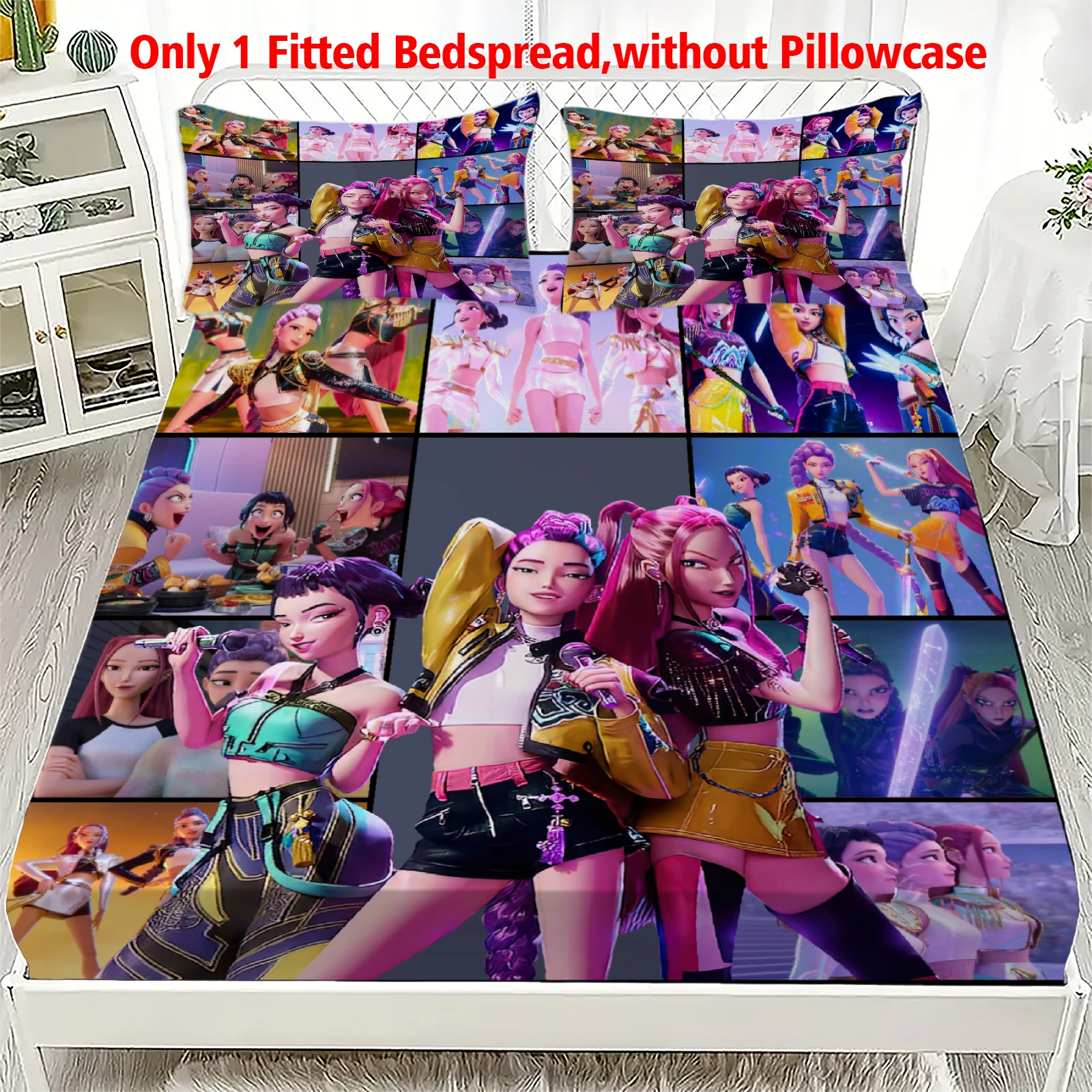 

1PC K-POP Fitted Sheet D-Demon H-Hunters Soft Polyester Bed Cover Fitted Sheet With Elastic Band Home Decor No Pillowcase