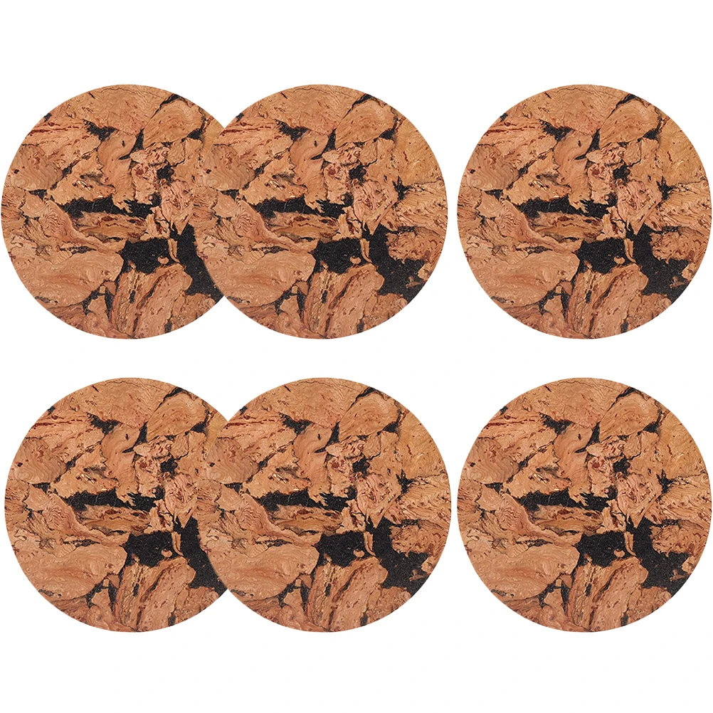 

6Pcs Cork Coasters Retro Style Heat Resistant Natural Tree Bark Pattern Desktop Cup Mats Home Drink Coaster Protective Pads