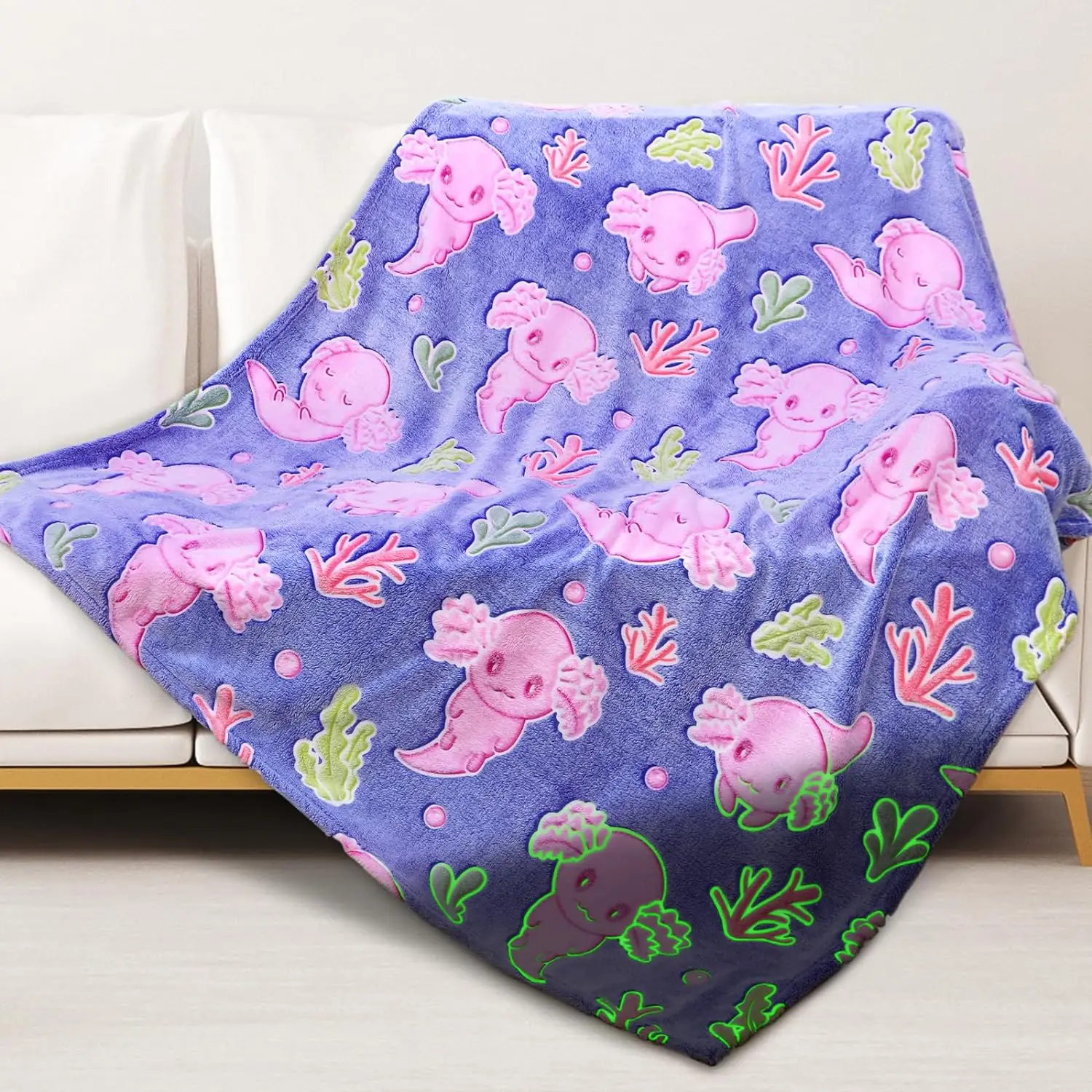 50*60 inches luminous creatures and toys pattern glow in dark throw blanket Gift for Girls Boys