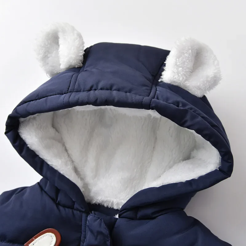 Infant Baby Winter Snowsuit Hooded Jumpsuit Coat Footie Onepiece Romper Toddler Jacket Outwear Gloves 3-24M