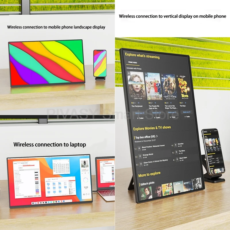 18.5 Inch Wireless/Wire Portable Monitor Smart Screen With 5GHz WiFi For Laptop Phone U Disk Video Playback Multi Screen Display