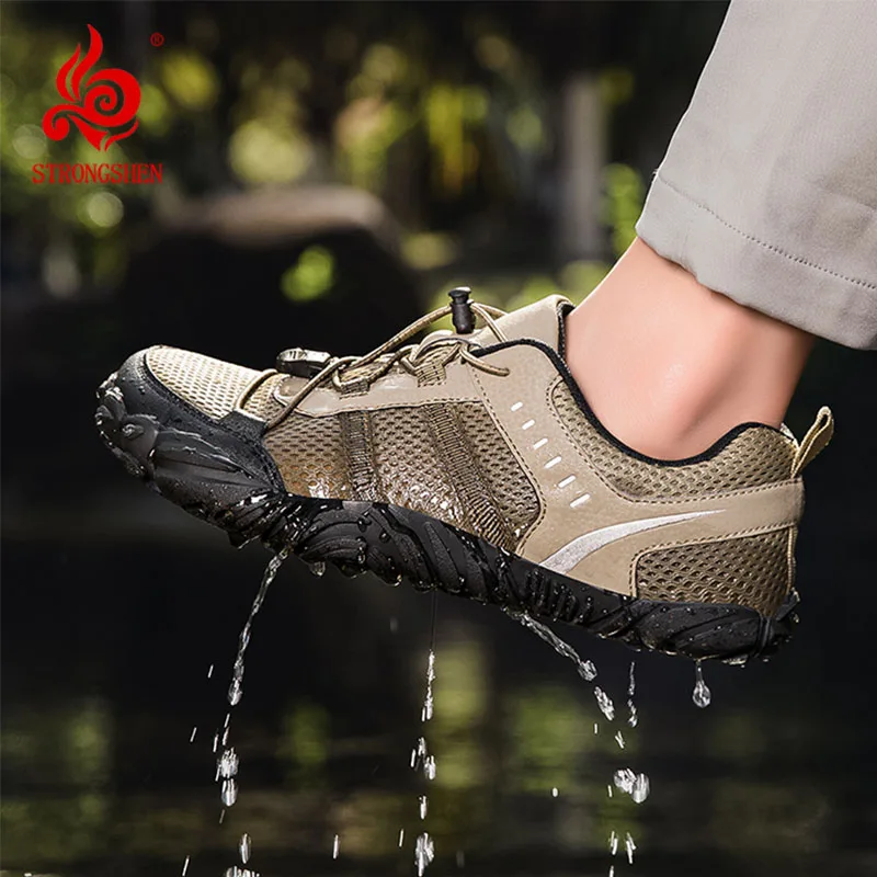 STRONGSHEN Men Hiking Shoes Outdoor Breathable Non-slip Mountain Climbing Sport Men Lace-Up Walking Hunting Trekking Sneakers