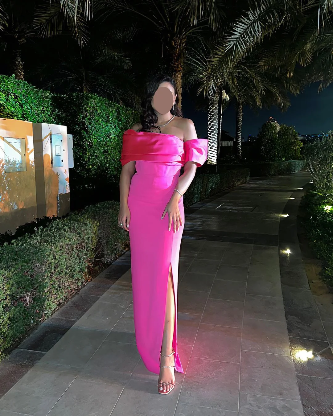 SWEMILE Pink Sheath Chiffon High Slit Off-The-Shoulder Neckline Zipper Up Evening Dress Long Elegant And Beautiful Dresses