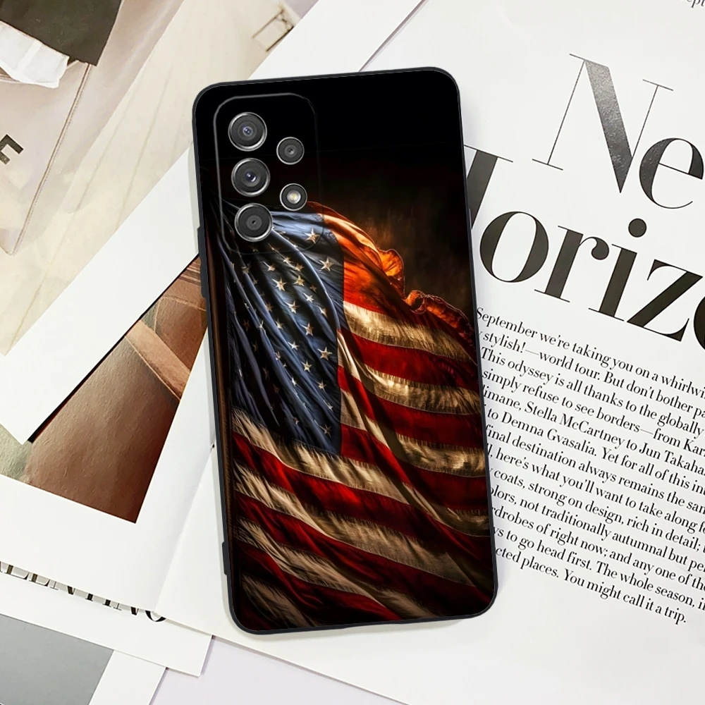 USA America Flag Mobile Cell Phone Case for Samsung Galaxy Note 20 10 Plus Ultra Black Soft Phone Cover Shell