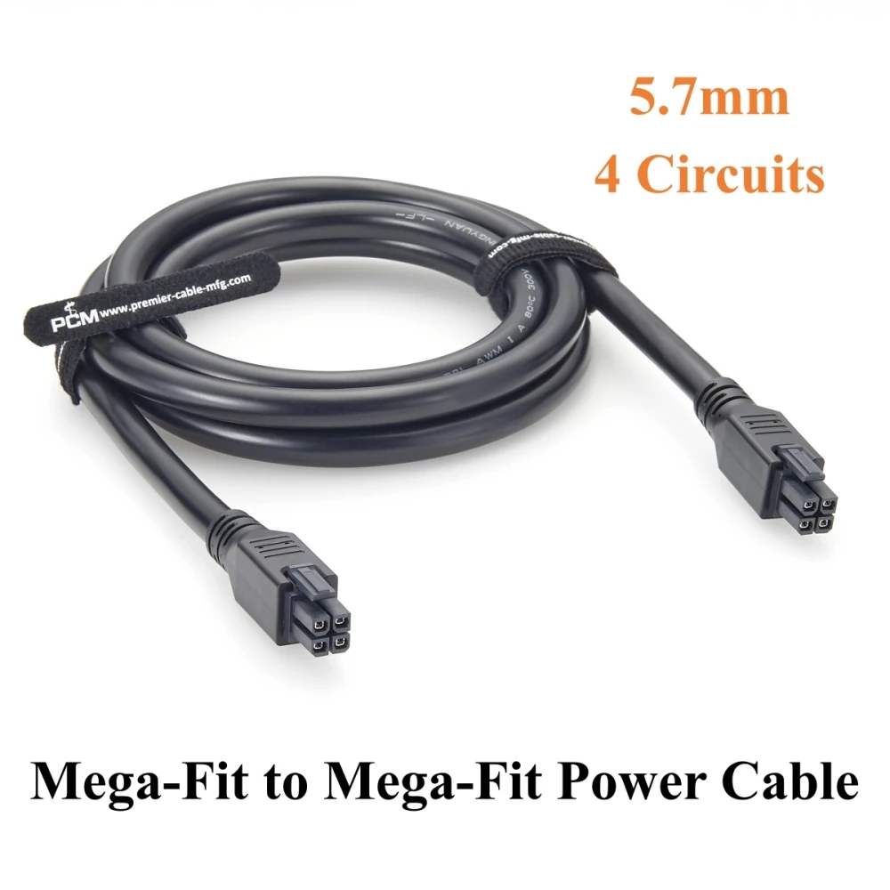 

Кабель Mega-Fit 5.7мм 4-контактный на Mega-Fit OTS, 4-жильный, 12AWG, высокотоковый, 23А 600В, совместимый с Molex 245136, для робототехники