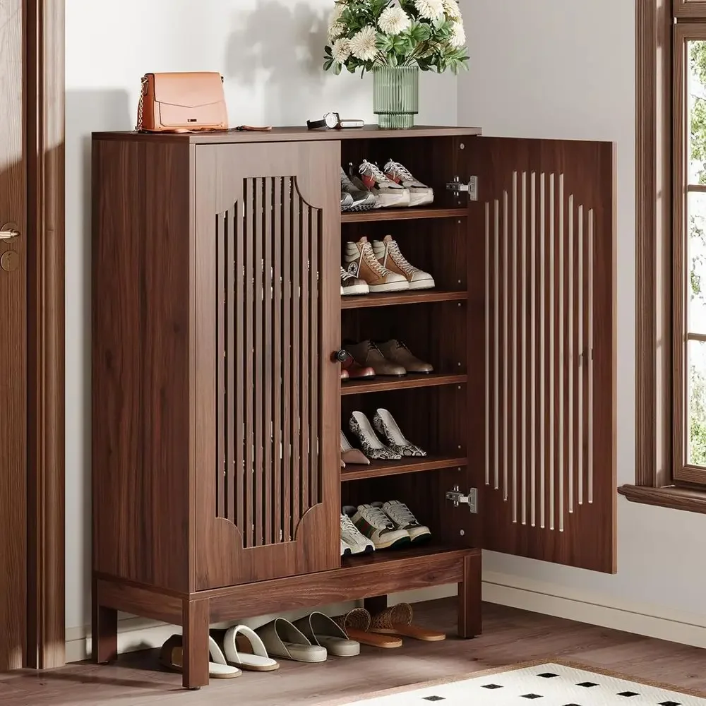 

Shoe Cabinet with Do, 5-Tier Shoe Storage Cabinet with Adjustable Shelves, 20 Pairs Wooden Shoe Rack Organizer, Tall Narrow Shoe
