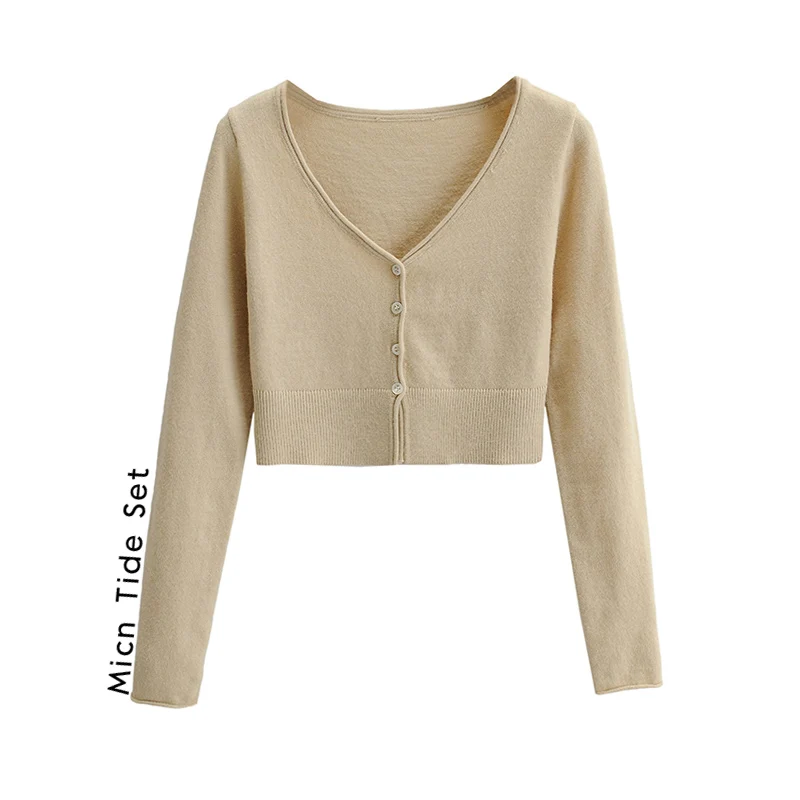 

Micn Early Spring Women's Fitn Clothes Long Sve Knitted Open Cardigan Slim Elastic ort V-ne Small Top