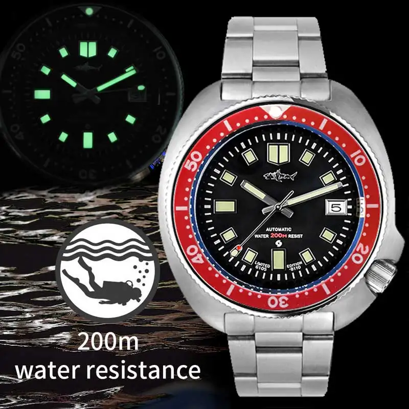 ساعة غوص رجالية من HEIMDALLR أذن البحر 20ATM مقاومة للماء C3 كريستال الياقوت المضيء NH35 آلات الحركة الأوتوماتيكية ساعة اليد