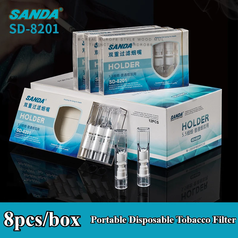 SANDA 8Pcs/box Disposable Tobacco Filter Portable Tar Filtration Smoke Mouthpiece For 6mm 8mm Healthy Cigarette Holder Men Gifts