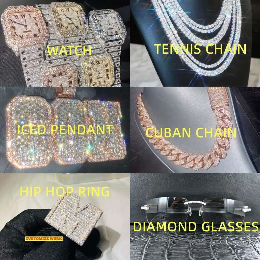 Luxury Luxury Rappers 20mm Iced Out Rose Gold Chain Emerald Cut Moissanite Cuban Link Chain Mens Hip Hop Miami Chain.