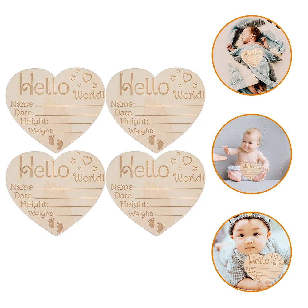 ป้ายไม้บอกความคืบหน้าการเติบโตของทารกแรกเกิด 4 ชิ้น พร้อมป้ายชื่อประกาศการเกิด