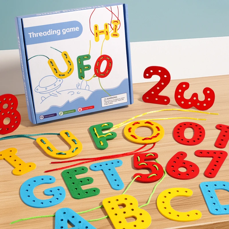 Jouet d'enfilage alphabet et chiffres, apprenez en jouant, développez la motricité et la concentration, cadeau idéal pour les enfants lors des festivals