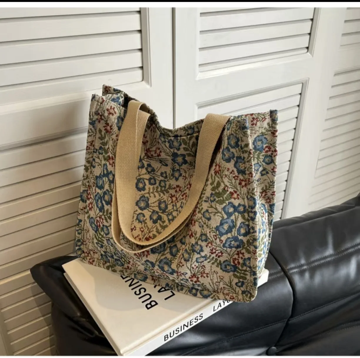 2026 Vintage European American Ethnic Print Canvas Tote Bag Women Multi Pocket Large Capacity Office Commuter Shoulder Bag - view 3
