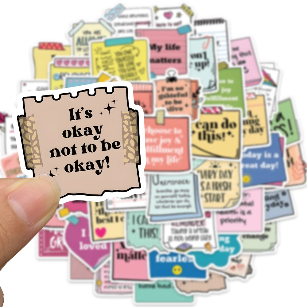 50PCS Self affirmation and motivational labels stickers Cartoon graffiti Guitar Fridge DIY Handwritter account text stickers
