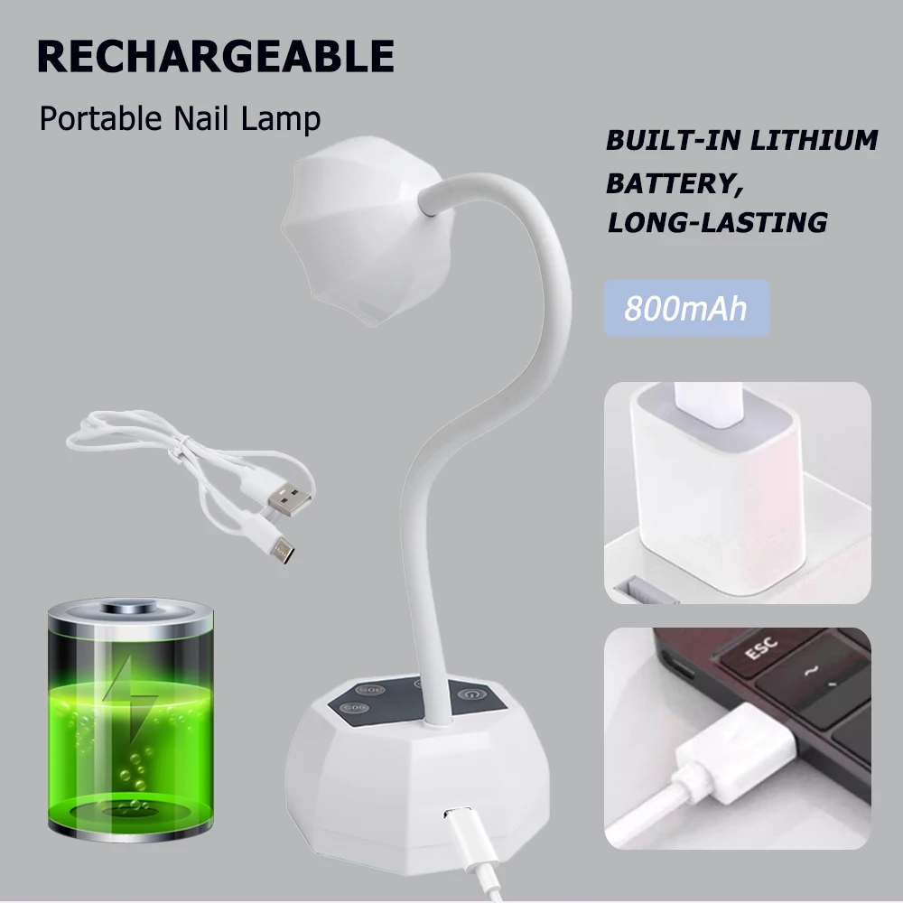 Professional Nail Dryer Rechargeable UV LED Lamp for Gel Polish Curing, Auto Sensor Nail Lamp, Home Salon Manicure Pedicure Tool