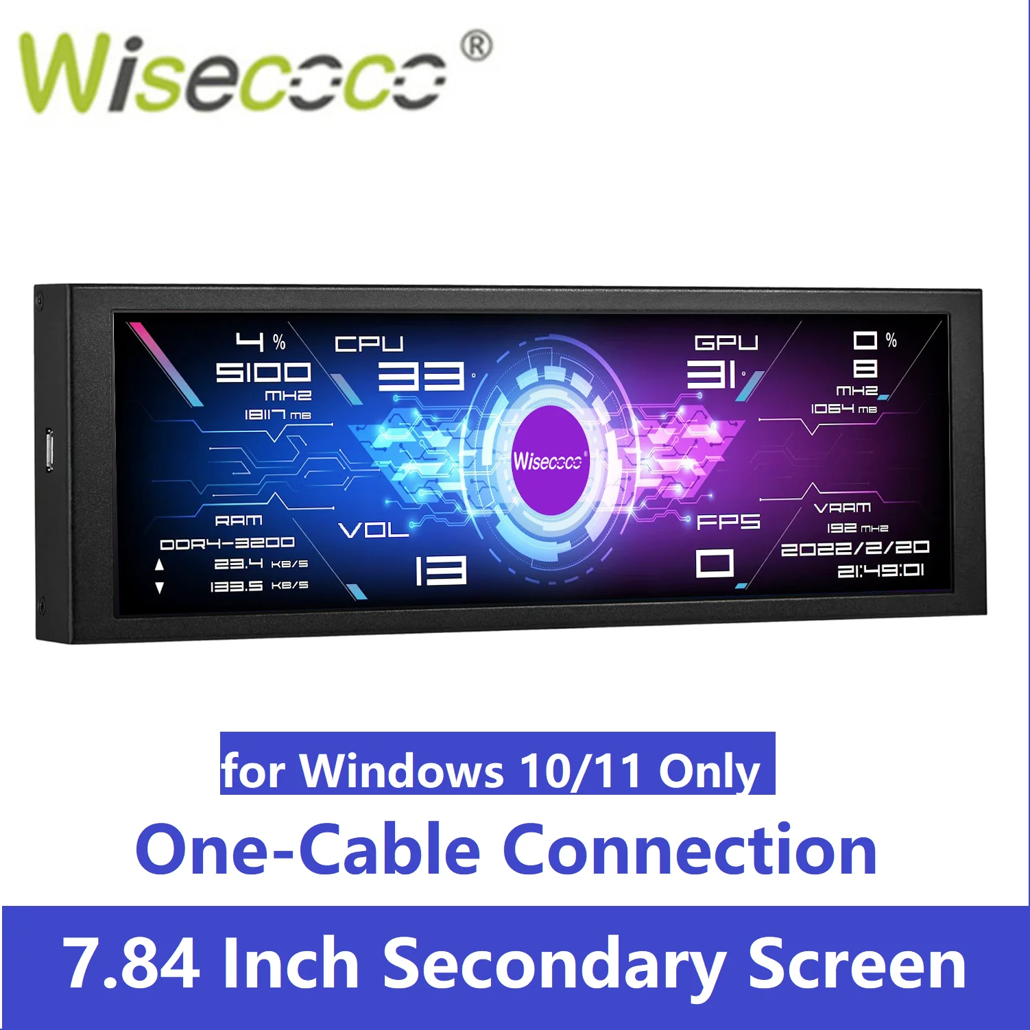 

7,84-дюймовый дополнительный экран, однокабельное соединение, USB-C (не требуется HDMI), HD IPS 1280x400, процессор Aida64, графический процессор, мониторинг температуры скорости