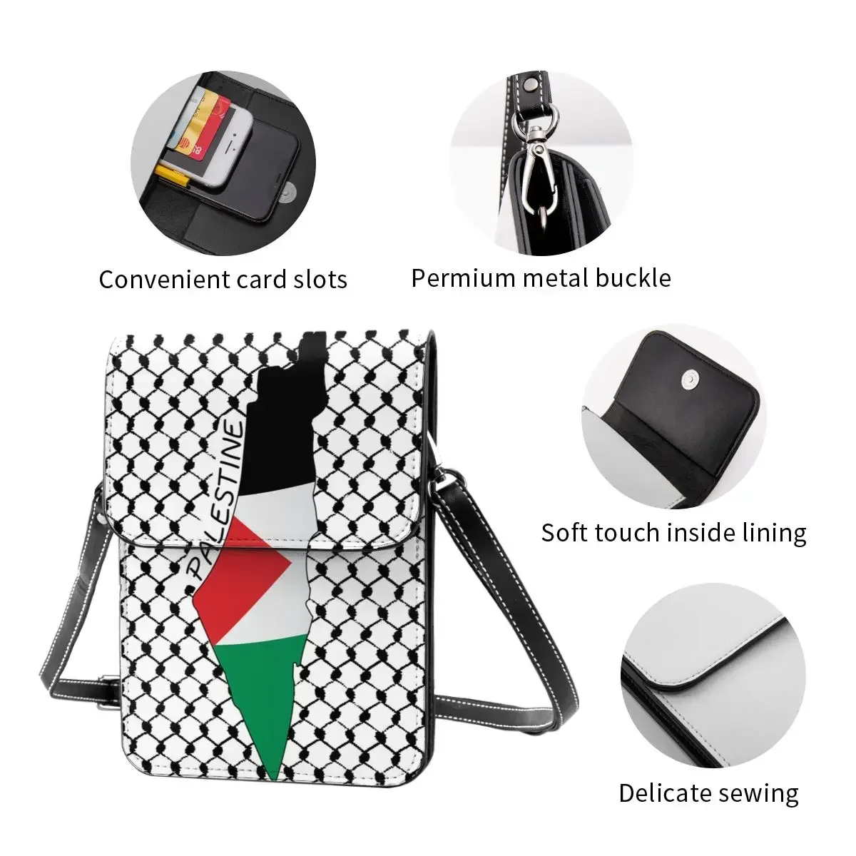 Palestine Flag Map Shoulder Bag Kufiya Hatta Bulk Vintage Mobile Phone Bag Leather School Female Bags