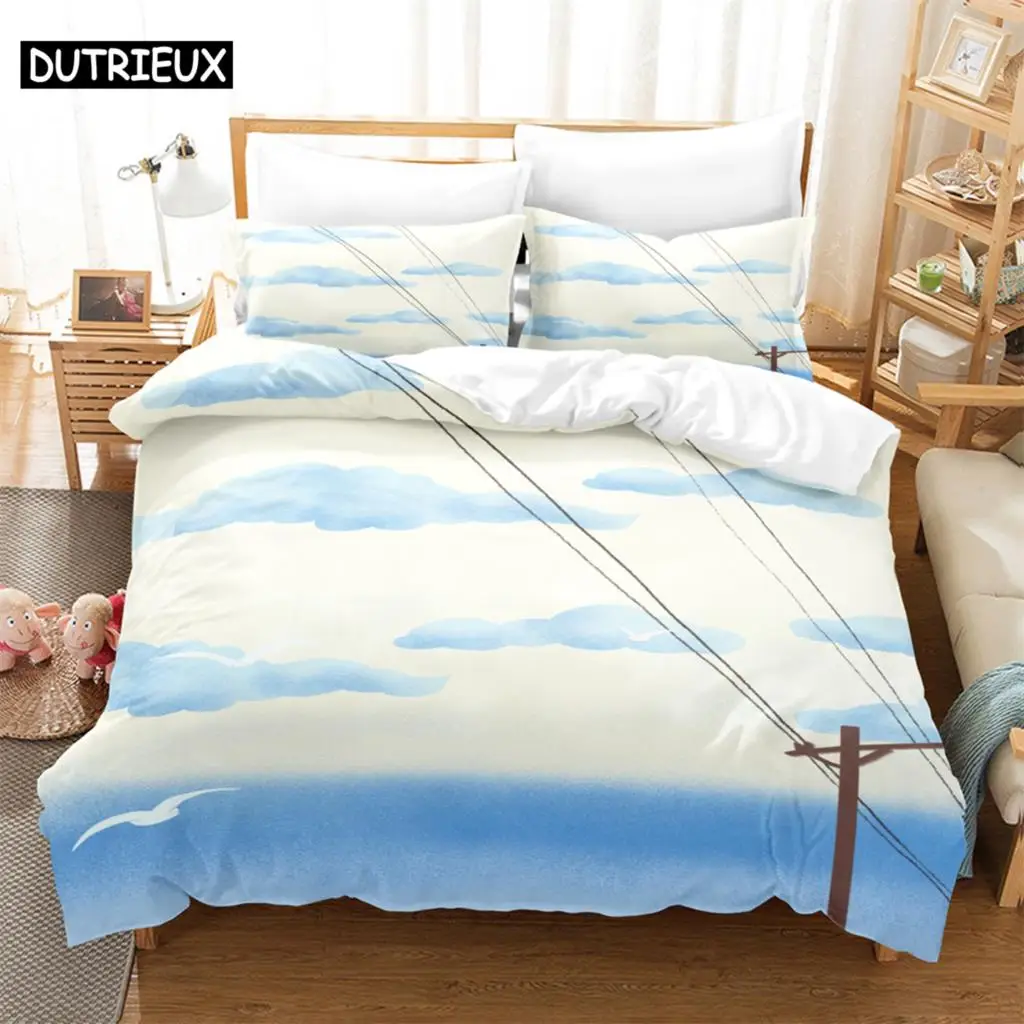 

3PCS Blue Sky And White clouds Bedding Sets Home Bedclothes Super King Cover Pillowcase Comforter Textiles Bedding Set