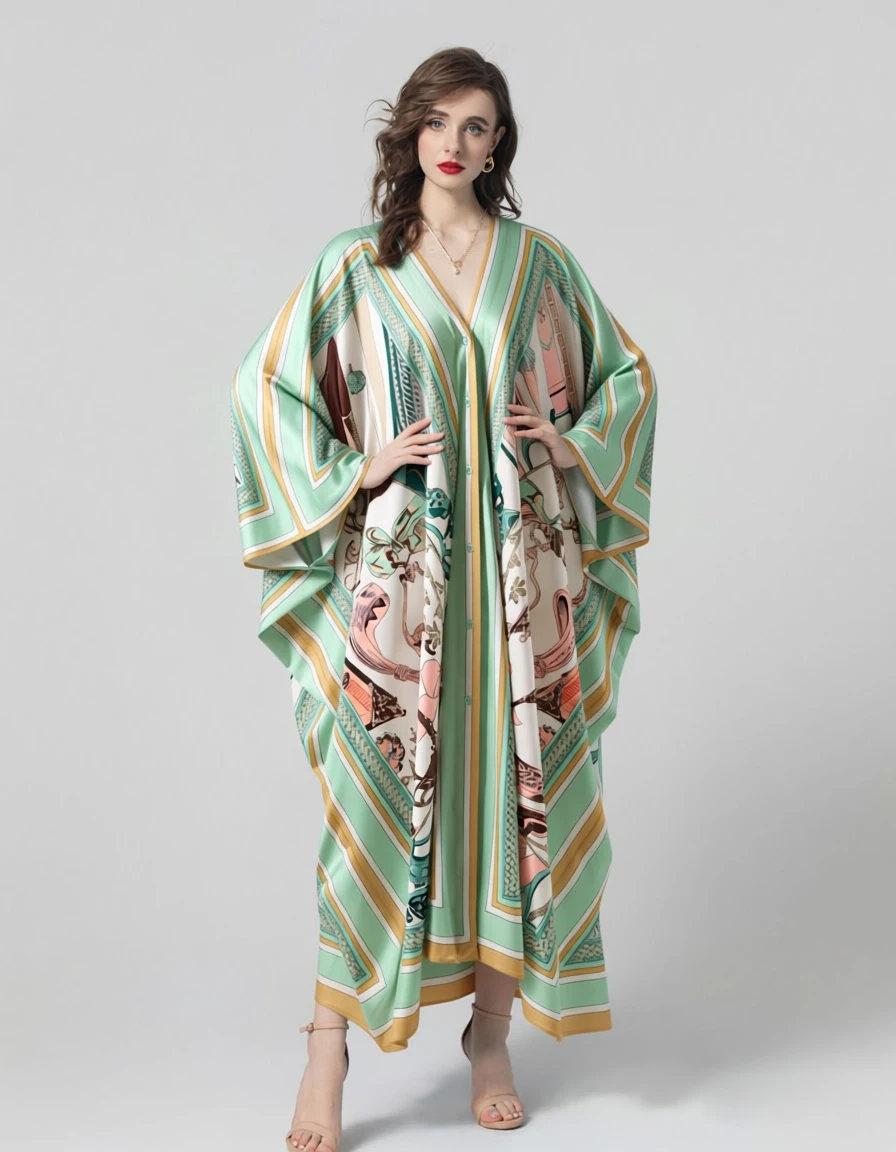 Women's Dresses Sexy V Neck Single Breasted Printed Floral Fashion Casual Long Robes