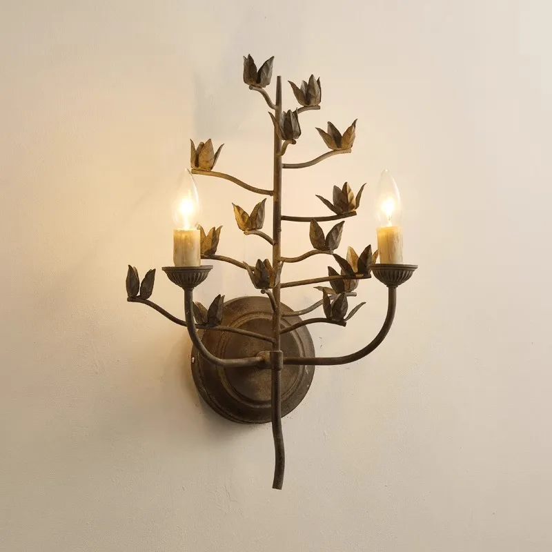 French retro leaf decorative wall lamp stair aisle dining room wall designer bedroom bedside