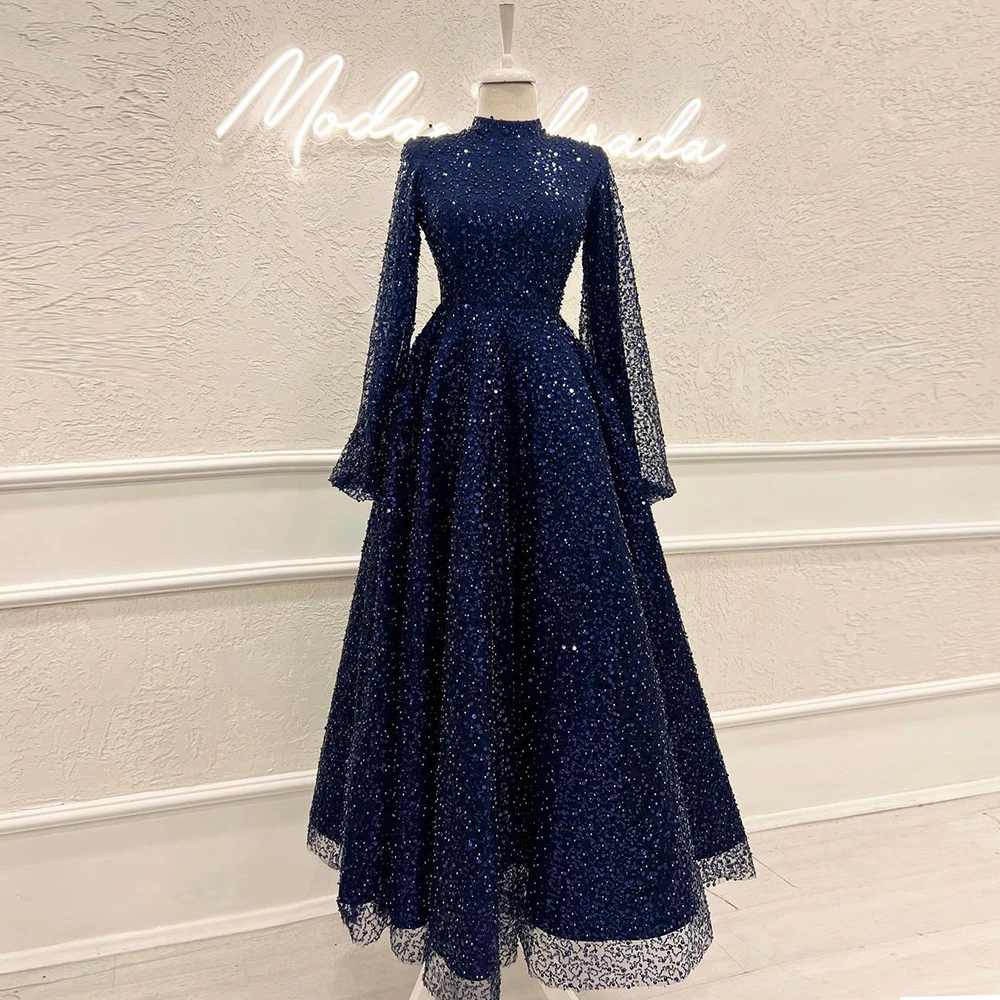 sachin and babi light blue dress Lavender Satin Evening Gowns with High Neck and Long Sleeves - Elegant Hijab Gown for Formal Events, Proms, and Special Occasions main image 0