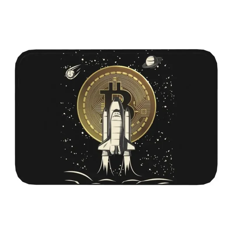 Bitcoin To The Moon Front Door Floor Entrance Mat Outdoor BTC Cryptocurrency Bathroom Kitchen Doormat Toilet Carpet Rug 