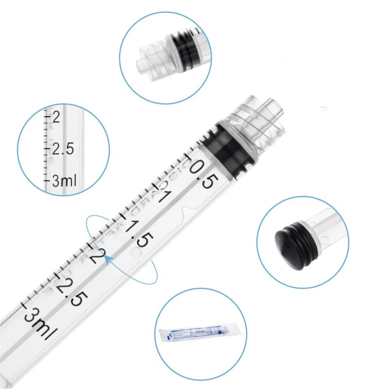 20 50 100Pcs 3ml/cc Plastic Disposable Luer Slip Syringe Sterilized Individually Packaged for Scientific Labs Measuring Watering