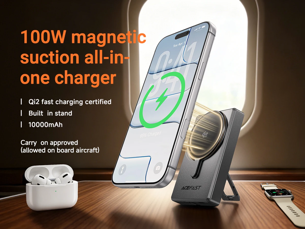 ACEFAST Qi2.2 25W Magnetic Wireless Power Bank Semi-Solid Portable Charger Battery For iPhone Wireless Charging Pad For iWatch
