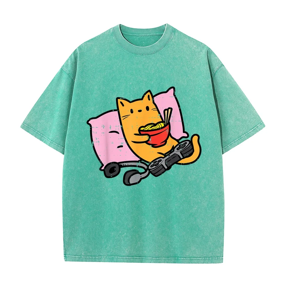 Gamer Cat Ramen Kawaii Gaming Japanese Women Girls Kids Teen T-Shirt 남성 Man Designer Clothes Funny Print Unisex Lover Cotton T