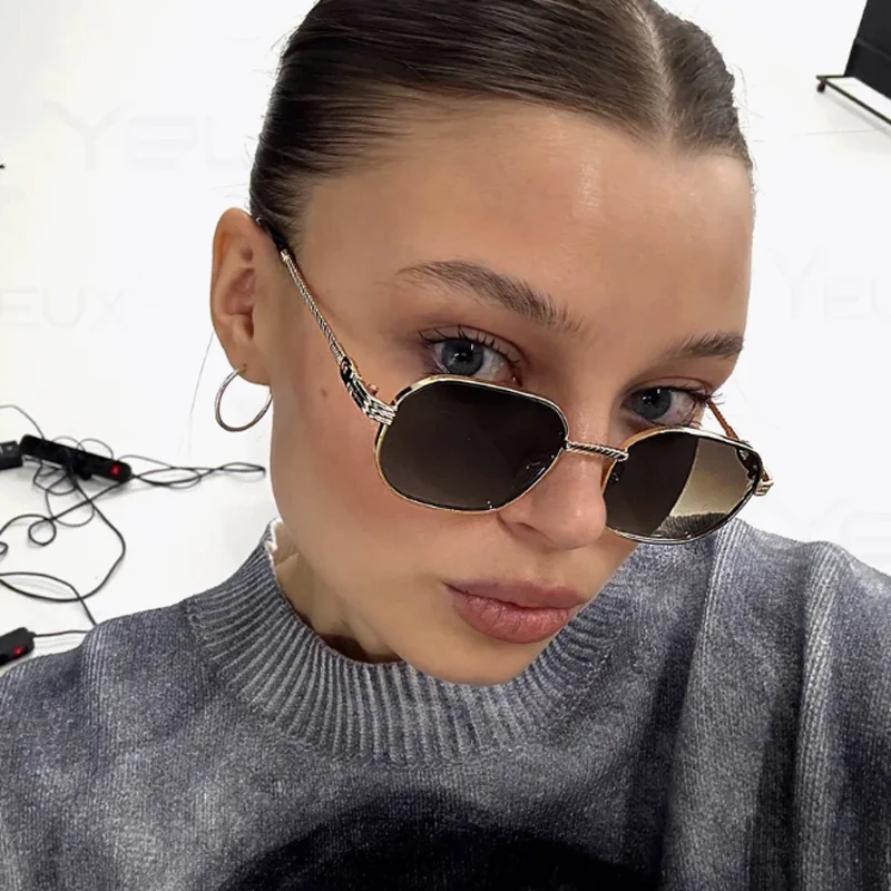 Hiking 1/3pcs Fashion Small Rectangle Anti Light Glasses Women UV400 Thread Design Metal Frame Eyewear Punk Style Shade Unisex