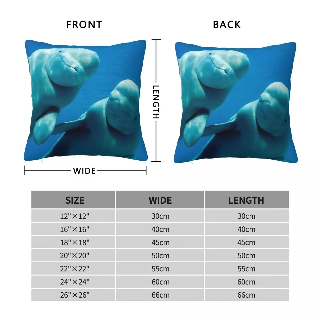 Beluga Whales Swimming Square Pillowcase Polyester Linen Velvet Printed Zip Decor Sofa Cushion Cover 45x45