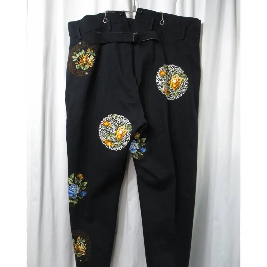 TOP-YAMAMOTO ® Vintage embroidered flower Casual Pants for Women, black mid-waisted, slimming and versatile trousers