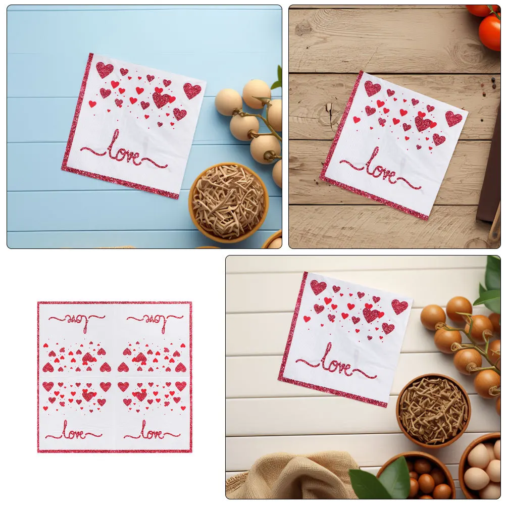 

20pcs Love Print Napkins Heart Design Disposable Paper For Wedding Valentine'S Day Party Table Decorations Dinner Napkins