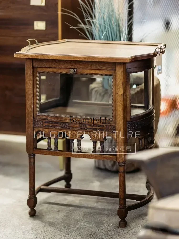 

LJYOak coffee table side cabinet sofa solid wood carving flower medieval replica