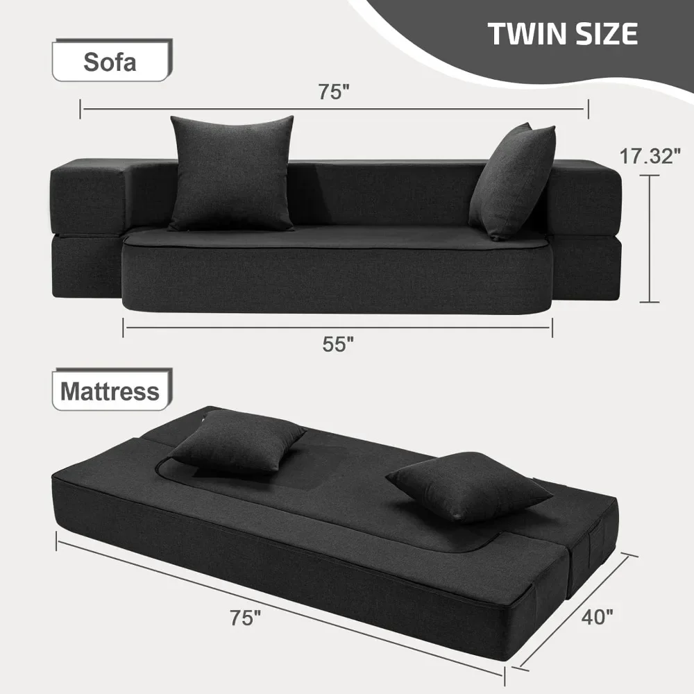 for Folding Sofa Bed with Pillow- Convertible Chair Floor Couch & Sleeping Mattress - Foldable Memory Foam Sleeper