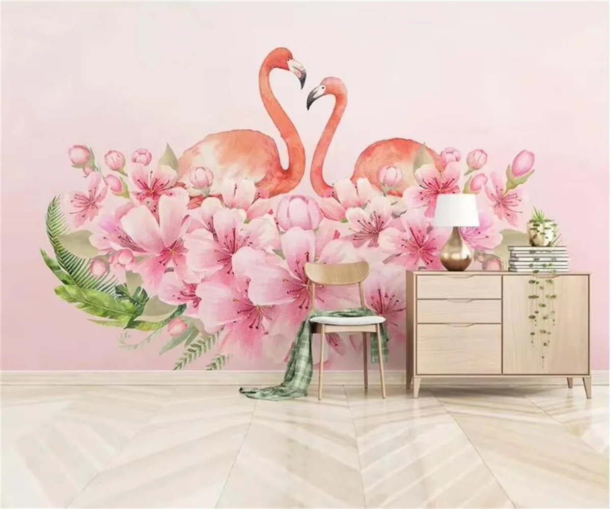 Customized Wallpaper Tropical Plants Forest Banana Leaves Flamingo Mural Home Decoration Flower Animal Mural Decoration Painting