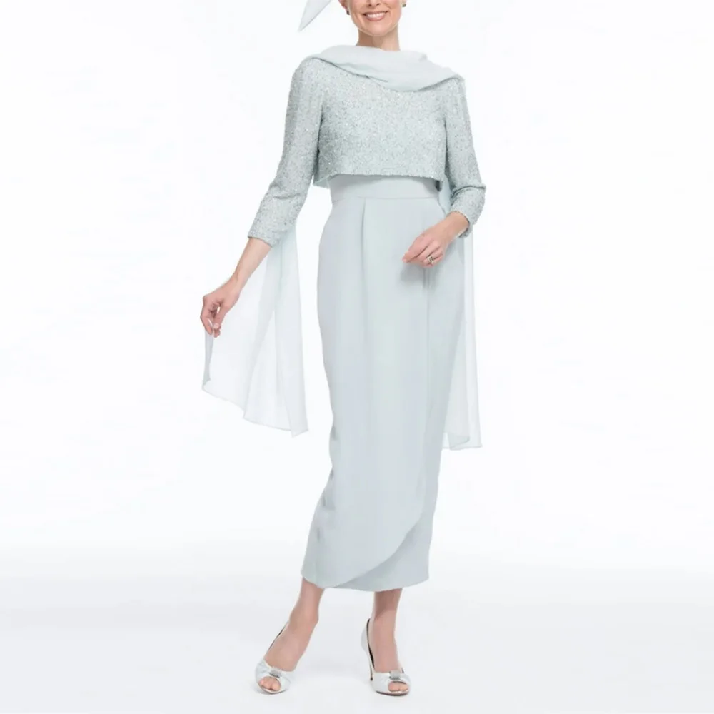 2 Stück elegante Mutter der Braut Kleider 2023 Scheide Chiffon Hochzeit Gast Kleider Pailletten Rüschen Kleid Frauen für Hochzeits feier