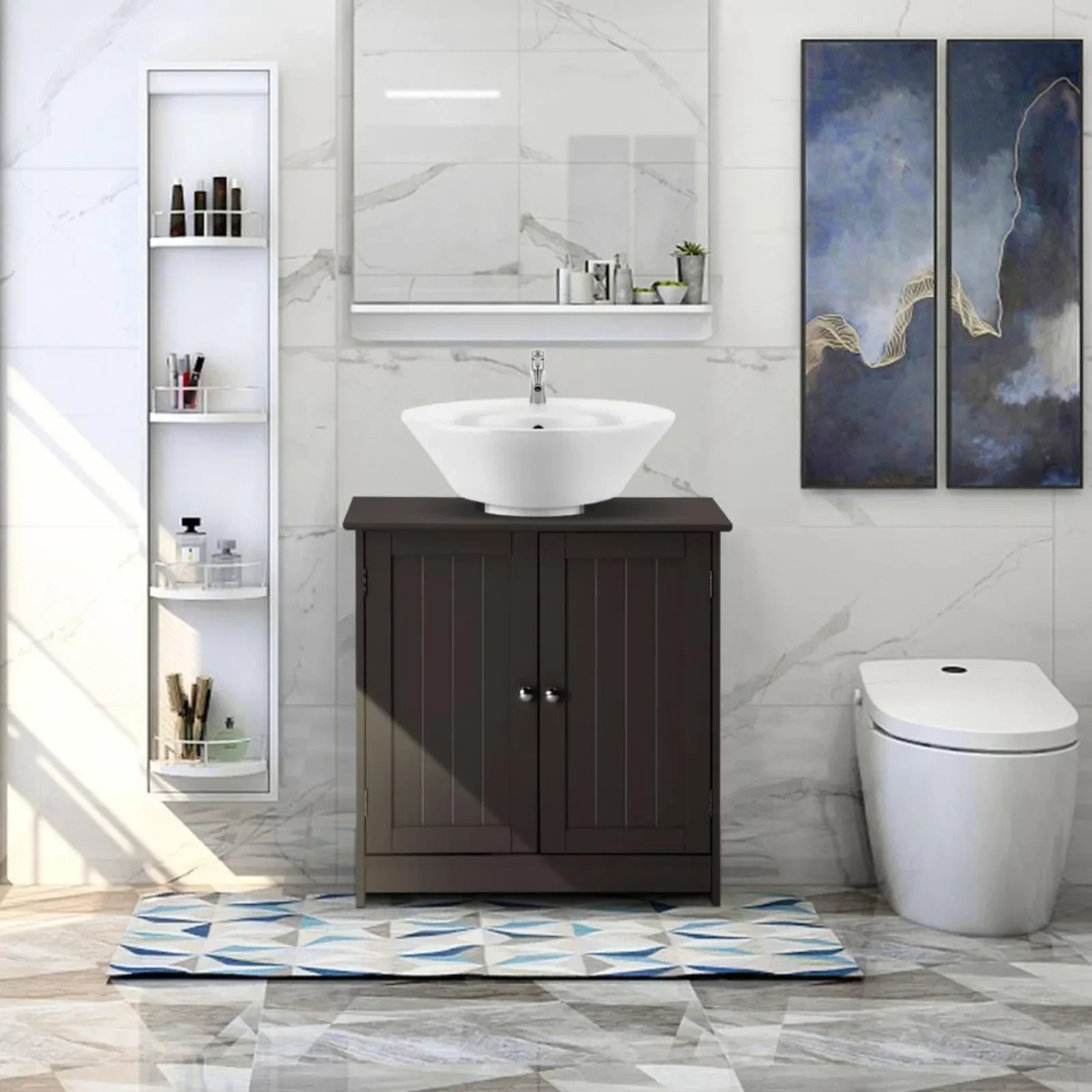 US Pedestal Sink Storage Cabinet Espresso Bathroom Vanity Organizer with 2 Doors Storage Cabinet & U-shaped Cut-out