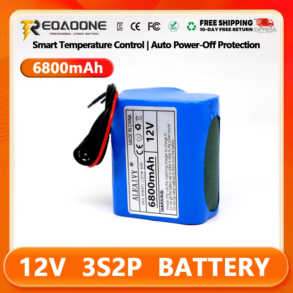 6800mAh 12V lithium battery pack BMS intelligent protection, long-term power supply for RV camping/monitoring security