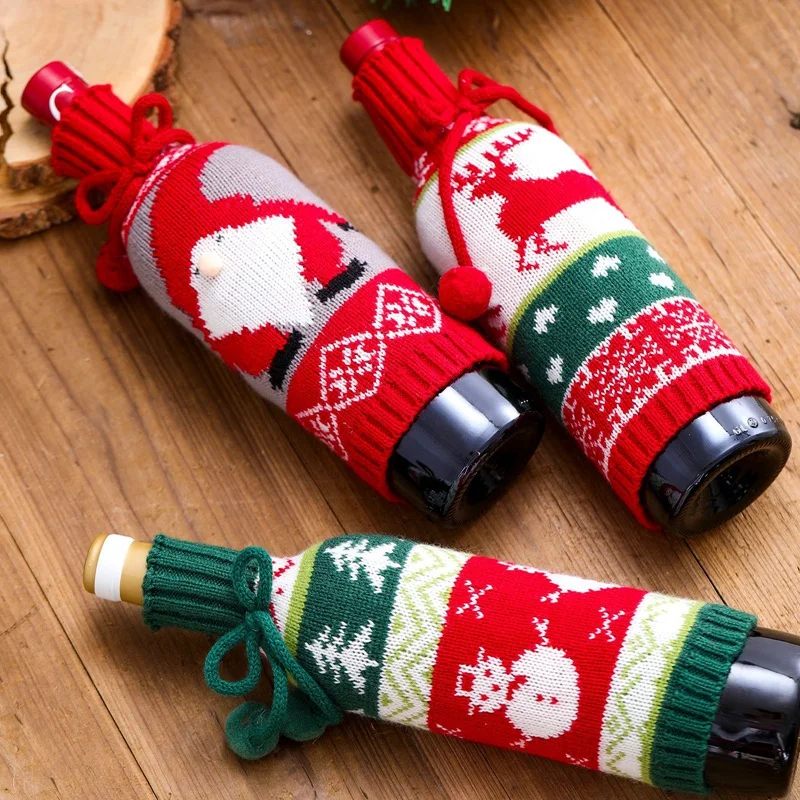 Handmade Sweater Wine Bottle Covers Reusable Wine Bags For Christmas Dinning Decorations