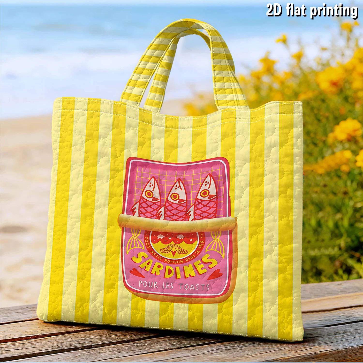 Pink Sardine Tin Large Capacity Canvas Shoulder Bag Dual Side Print Tote Bag Daily Shopping Bag Fashion Gift Handbag