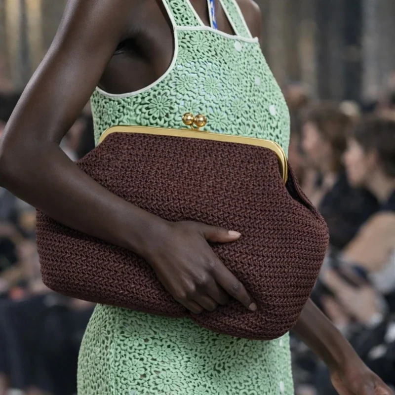 

Ретро-сумки с застежкой для женщин, соломенная сумка-тоут, дизайнерская сумка через плечо, люксовая дизайнерская сумка, женские сумки с рамкой, клатч-ракушка, летние дамские сумочки