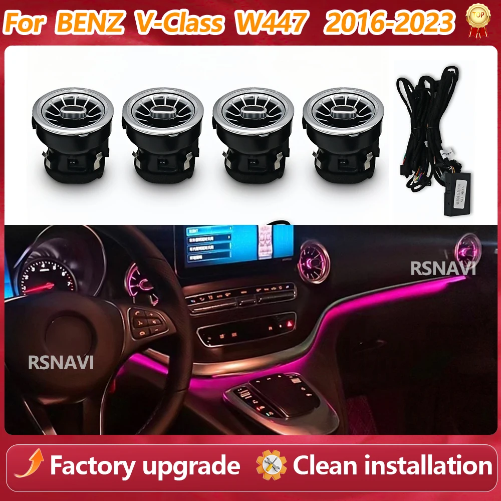 3/64 Colour LED Air Vents Ambient Light For Mercedes Benz V-Class W447 V260 2016-2023 Turbine Outlet Nozzle Active Ambient Light
