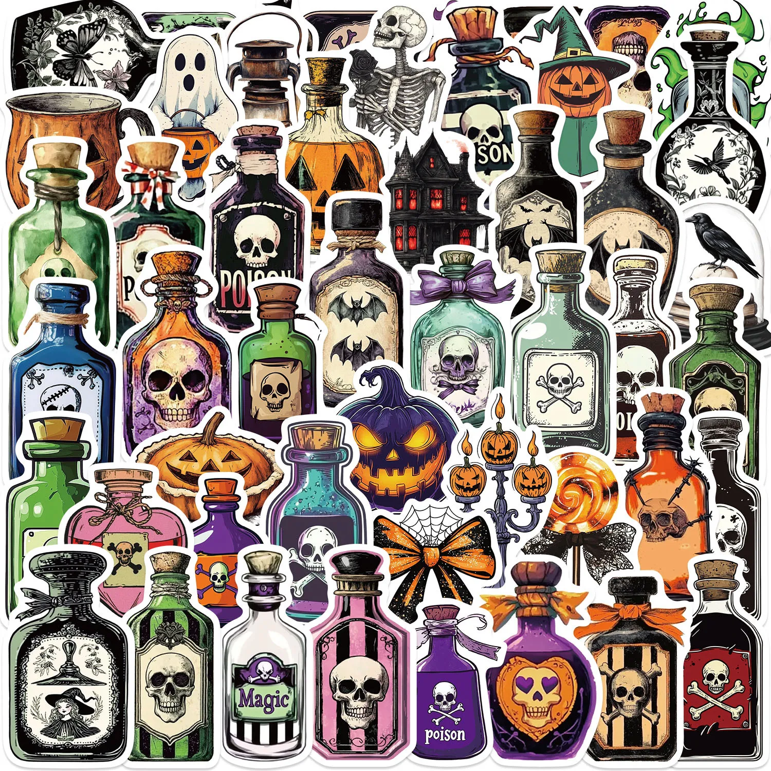

10/30/50PCS Halloween Witch Magic Potion Cartoon Sticker DIY Decoration Waterproof Skateboard Notebook Graffiti Toy