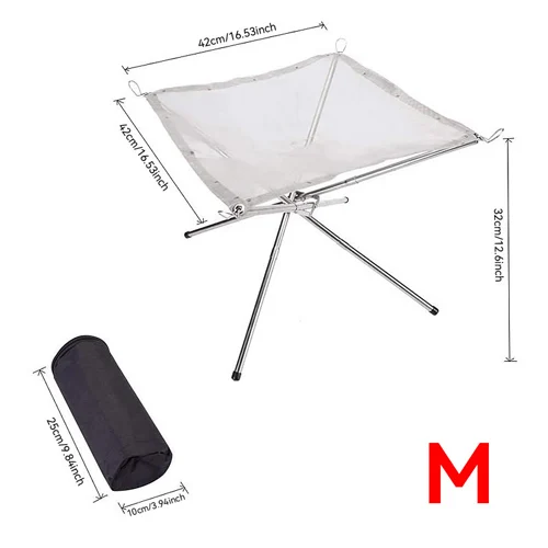 Portable Outdoor Fire Pit Collapsing Steel Mesh or Fire Stand Stove Shelf for Wood Heater Camping Supplies Backyard Garden