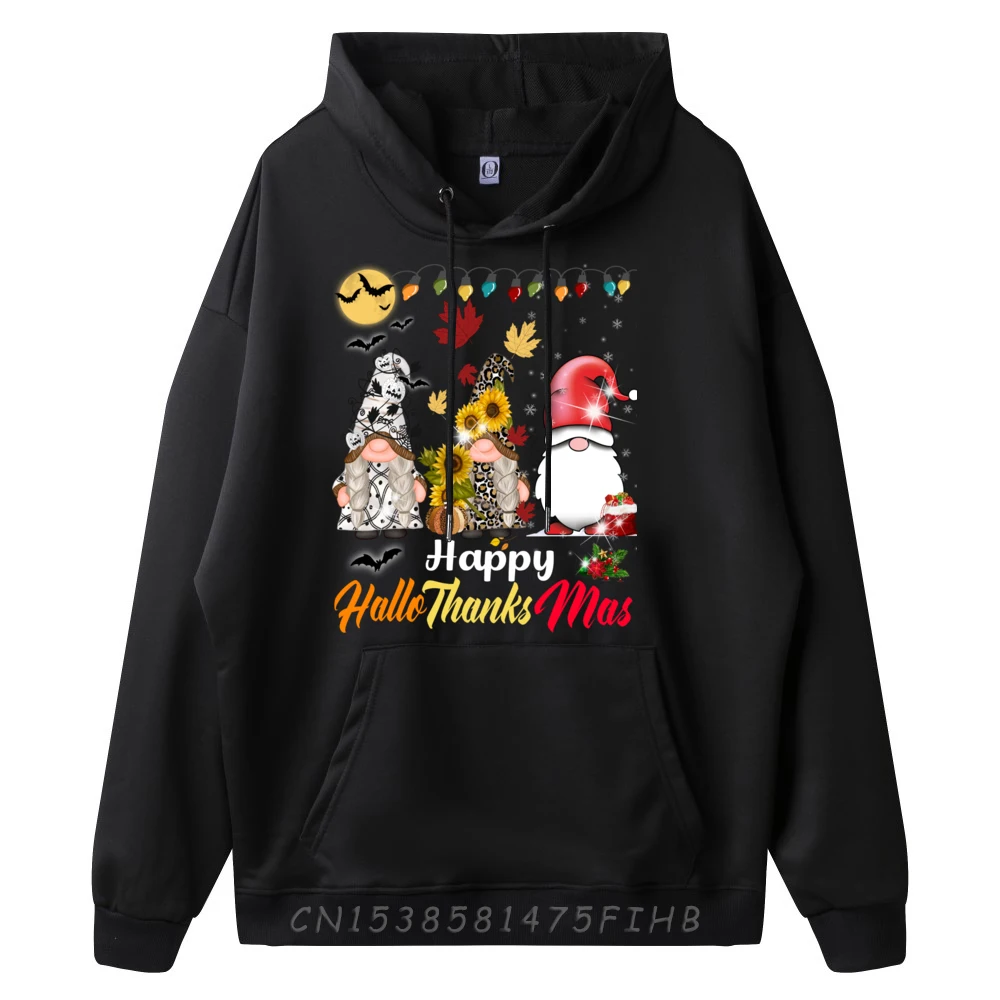 Happy Hallothanksmas Gnomes Halloween Thanksgiving Christmas Plain Shirt Men's Oversize Long Sleeve Aesthetic