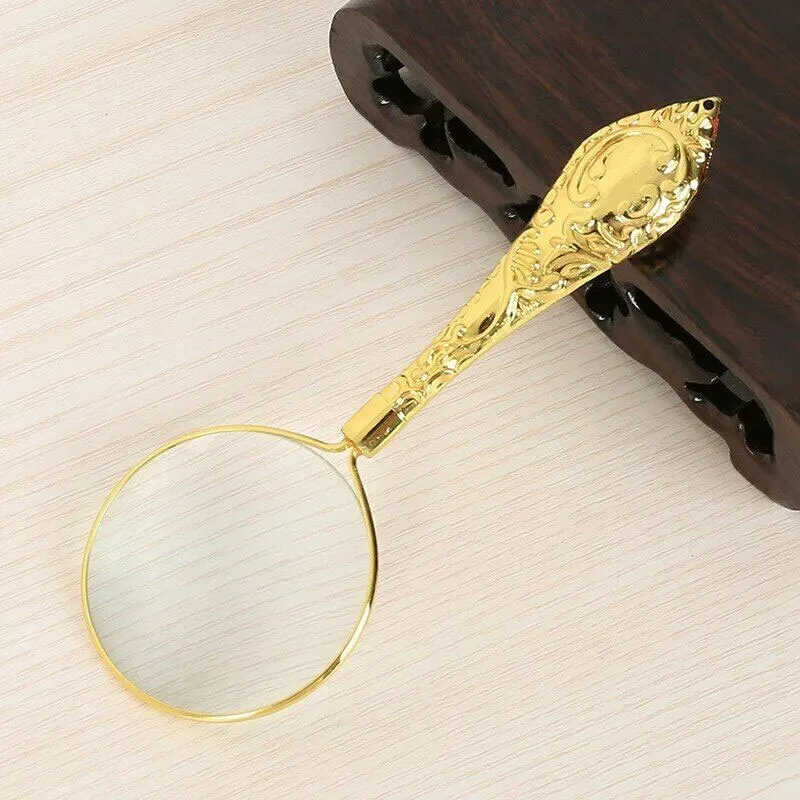 2pcs 5x Handheld Magnifier European Delicate Pattern Handle Retro Glass Lens High-Grade Embossed Handle Reading Magnifying Glass