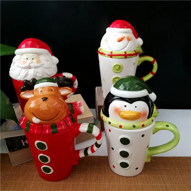 

Christmas Elk Ceramic Water Cup Creative Personality Santa Claus Mug Reindeer Gift Cup Snowman Coffee Cup