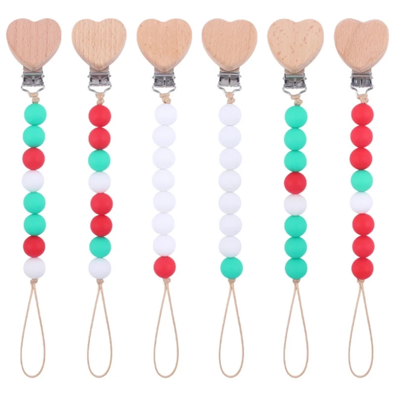 Baby Pacifier Clip Anti-drop Silicone Bead Chain Heart Clip Crib Hanging Pendant Infant Nipple Clip Soother Chain